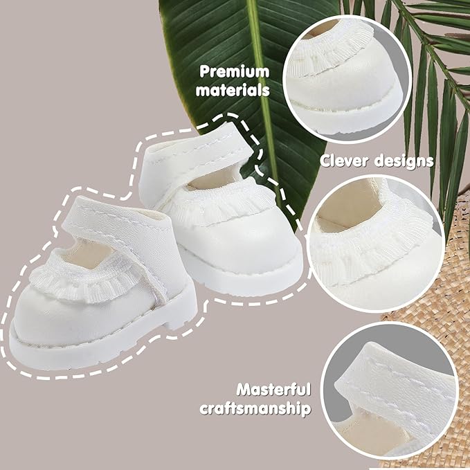 Premium Doll Shoes for Lububu, Cute Doll Shoes for 4-7in Dolls, Ideal for Lububu Outfits(White Leather Shoes)