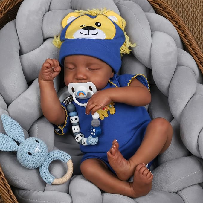 CHAREX Realistic Reborn Baby Dolls Black - 18 inch Newborn Baby African American, Soft Body Real Life Sleeping Baby Doll with Accessories Gift Set for Girls Boy Age 3+