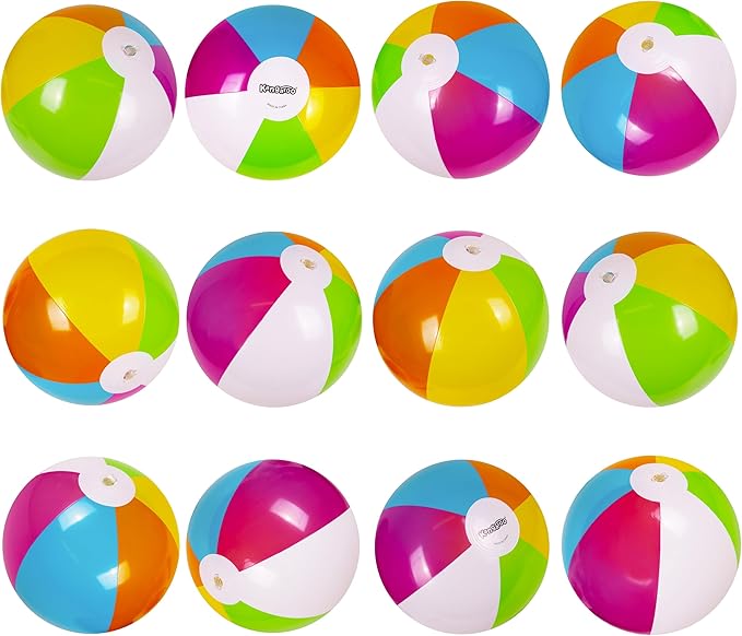 Kangaroo 12 Pack Inflatable Beach Balls for Kids & Adults – 12” Colorful Pool Fun Party Favors, Bulk Beach Toys for Swimming Games, Luau, Birthday, Summer Pool Party Decorations Supplies