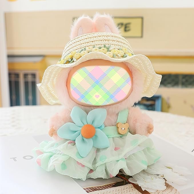 Clothes for Lu bubu 17cm Dolls Accessories (No Doll), Kawaii Hat Skirt Outfit Set 3 Pieces for 17cm Dolls Suit, Stylish Flower Doll Hat Clothing Set Replacement Green