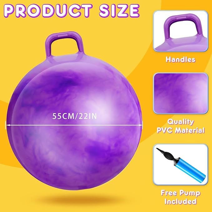 Lewtemi Hopper Ball, Hopping for Adults, 18 Inch Bouncing Ball Hippity with Handle Rubber Hop, Jumping Exercise with Air Pump for Outdoors Games(Gradient Purple,22 Inch)