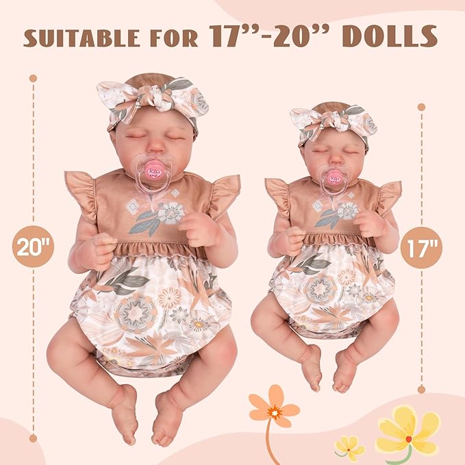 Aori Reborn Baby Dolls Clothes 20 inch Floral Printed Outfit Set for 17-20 Inch Reborn Doll Newborn Girl