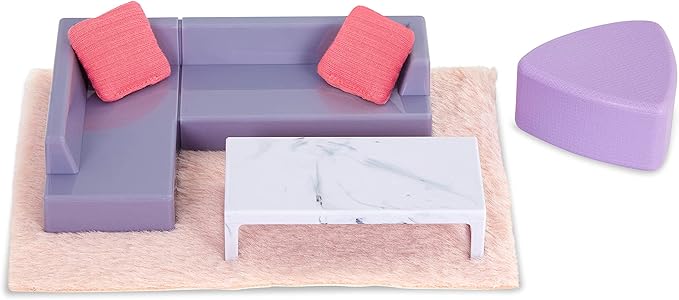 Lori – Yuni's Cozy Sofa Set Mini Doll & Living Room Furniture 6-Inch Doll & Dollhouse Accessories Sofa, Pouffe, Table, Rug, Pillows Play Set for 3+ Years