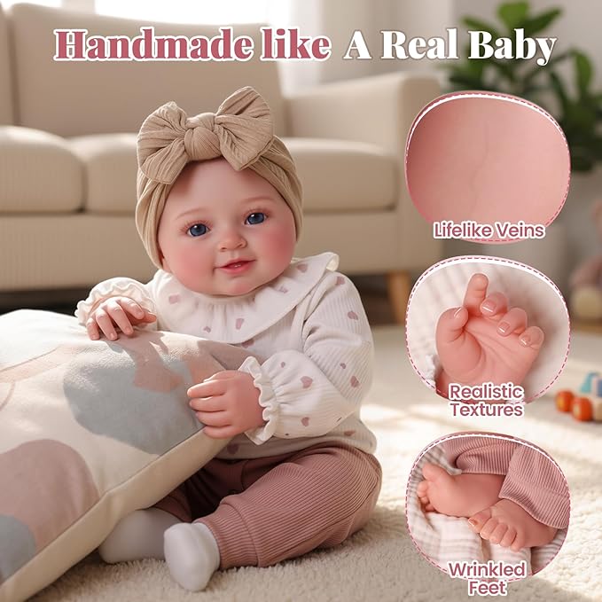 BABESIDE Lifelike Reborn Baby Dolls Tess - 17Inch Cute Soft Vinyl Realistic-Newborn Baby Doll Poseable Smiling Real Life Baby Dolls with Complete Accessories for 3+ Years Old Gifts