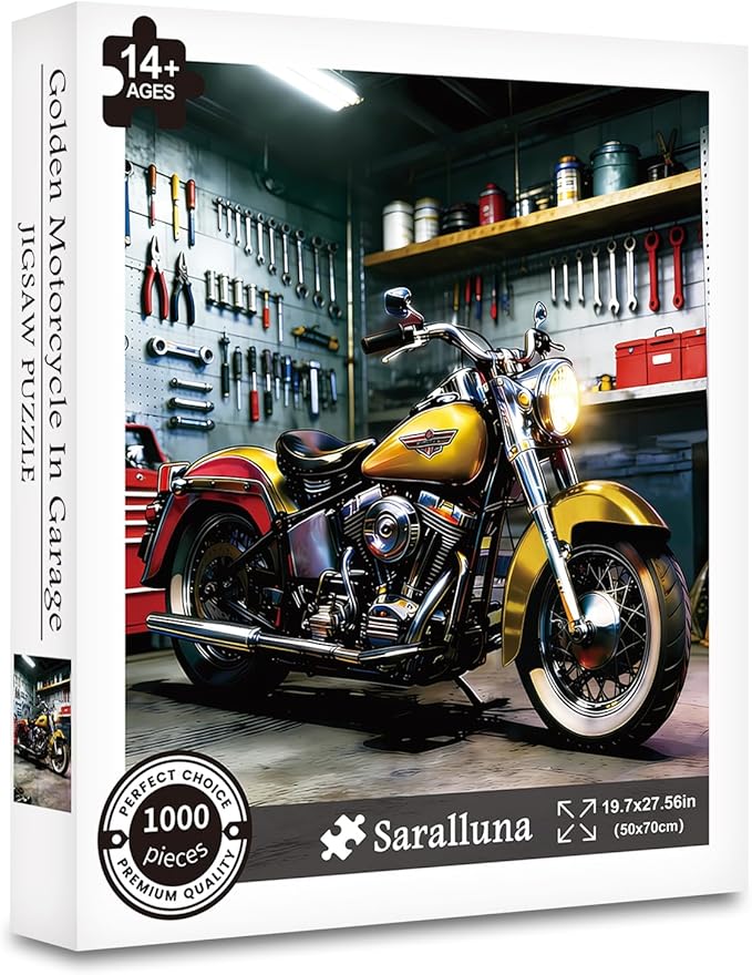 Puzzle for Adults 1000 Pieces,Golden Motorcycle in Garage JigsawPuzzle, Challening Impossible Difficult Hard Fun 1000 Pieces Jigsaw Puzzles for Adults