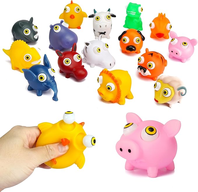 Animal Squeeze Toys Stress Relief Eye Popping Toy Pop Out Eyes Toy for Kids Boys Girls Sensory Fidget Toy Birthday Party Favors 16 Pack