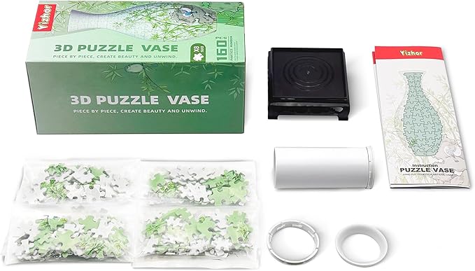 3D Puzzle Vase for Adults, 160 Piece Unique Flower Vase, Crafts for Adults, Home Decor Gift for Flower Arrangements (Bamboo)