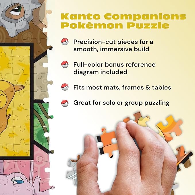 Buffalo Games - 300 Piece Jigsaw Puzzle Pokemon Kanto Companions, Made in USA, Premium Recycled Board, Full-Color Poster, Giftable Colorful Art