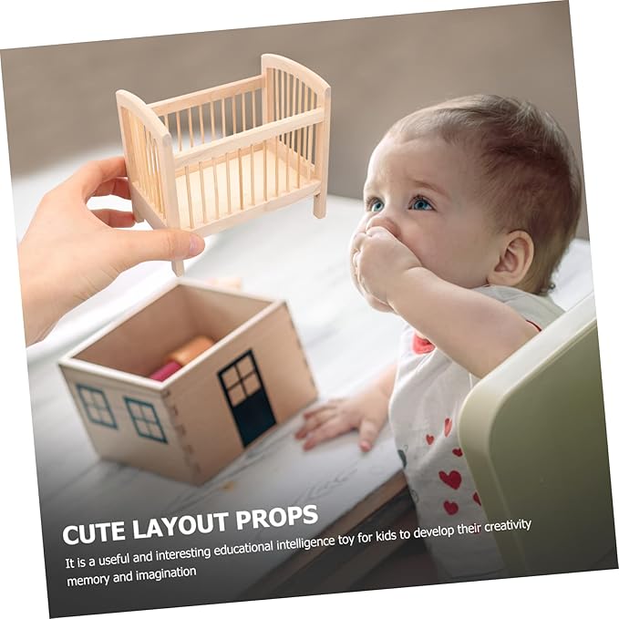 Toyvian Miniature Toys Crib Decor Miniature Bedroom Accessory Doll Crib Ornament Accessory Toy Small Doll Model Room Decor Small Crafts Wooden House