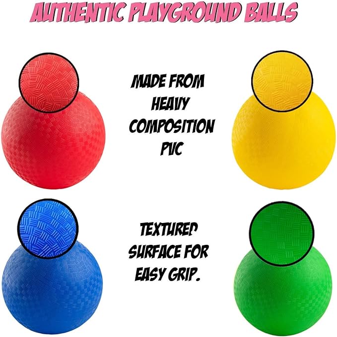 New Bounce Dodgeball Balls - Heavy Duty Set of 4 PG Dodge-Ball Balls for Kids and Adults, Official Size for Dodgeball and Handball - Perfect for Camps and Schools