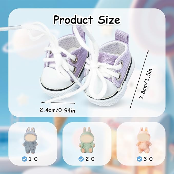 Mini Doll Shoes, 1 Pair Cute Lace Up Canvas Sneakers Compatible for 17cm/15cm Doll Shoes Toy Outfit Accessories (Purple)