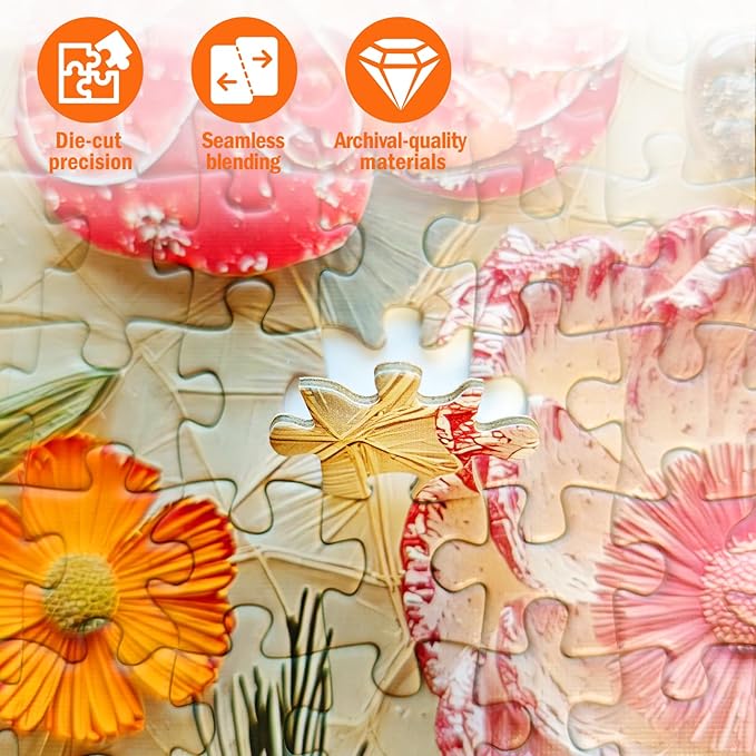 Jigsaw Puzzles for Adults 1000 Pieces, Colorful Pretty Plant Floral Square Challenging Unique Puzzle for Game Night Family Home Decor, 24x24 Inches, Stone Flowers