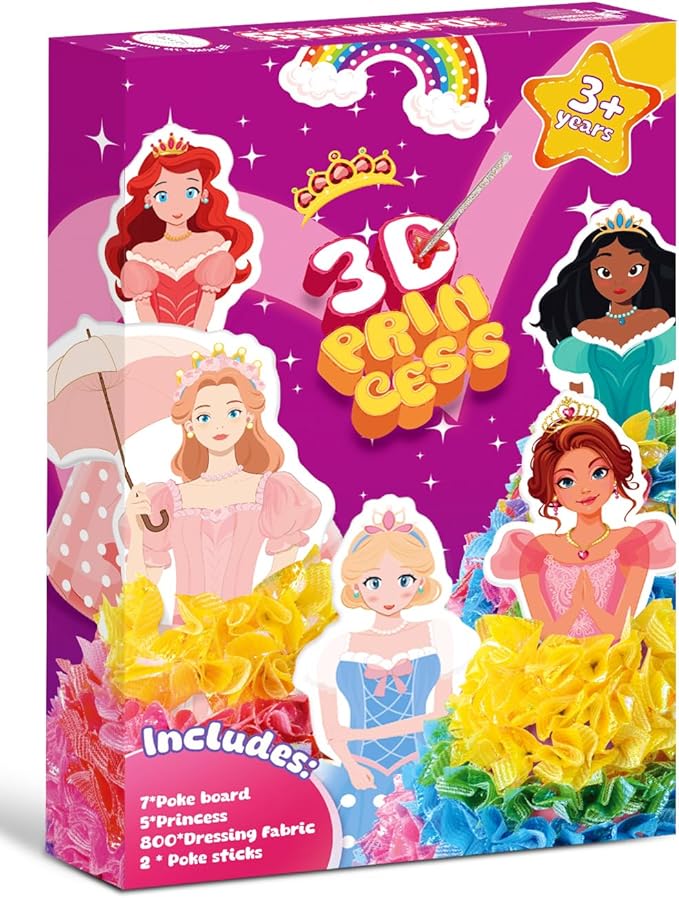 RAJRNED Poke-in Fun, Arts and Craft Kits, DIY Craft Kits, Creative Activity, Gifts for Girls & Boys Ages 4-12 (3D Princesses)