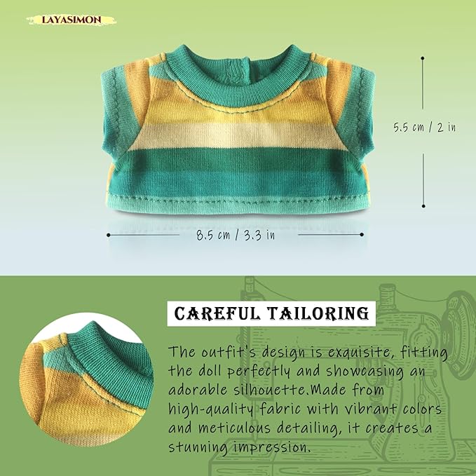 Clothes for 6.7in/17cm Dolls (Without Dolls) Sets and Accessories,6PCS (Hat + Glasses + t-Shirt + Pants + Water Bottle + Shoes), Collectors and As Gifts.(Green and Yellow Duplex)