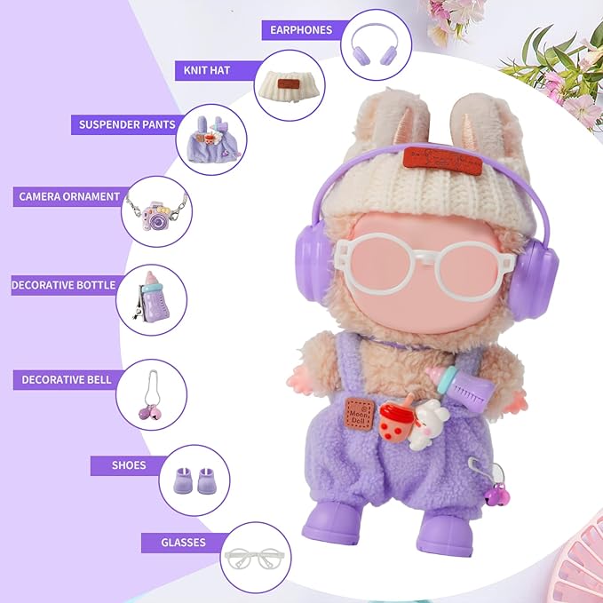 8-Piece Set Dolls Clothes(NO Doll), 17cm Dolls Cute Outfit Accessories, Small Clothes Set for Doll, Gift for Women(Purple)