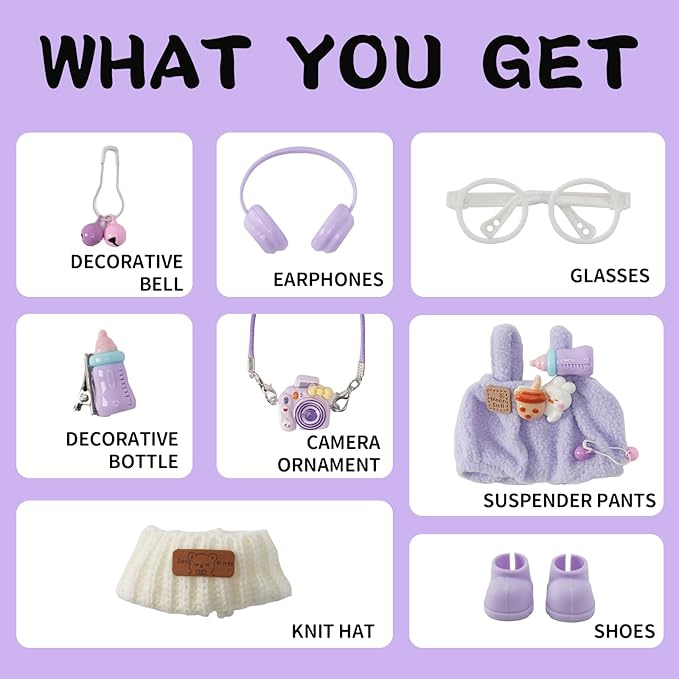 8-Piece Set Dolls Clothes(NO Doll), 17cm Dolls Cute Outfit Accessories, Small Clothes Set for Doll, Gift for Women(Purple)