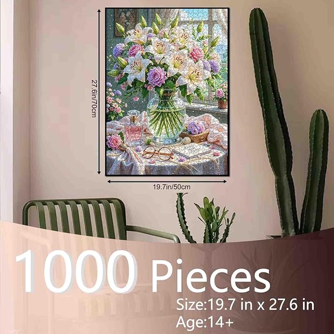 Lily Jigsaw Puzzles Flowers Floral 1000 Piece Rose Hydrangea vase Puzzles for Adults,Blossom Flowers Puzzles for Challenging Family Activity Games for Home Wall Decor Gifts - 20 x 27 Inches
