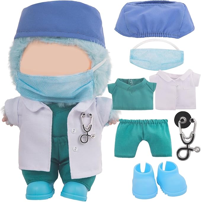 Compatible with Labubu Doll Medical Outfits Clothes and Accessories Set Designer,17cm Doll Clothes Outfits Use for Labubu(White)