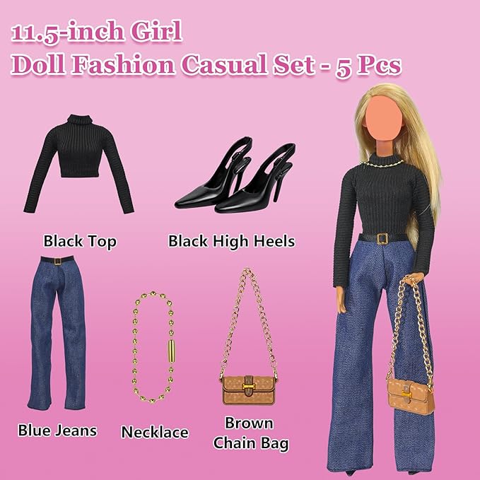11.5 Inch Doll Clothes Set - Fashion Doll Clothing & Accessories, Casual Wear Dresses, Jeans, Tops, Skirts, Fur Coats, Bags, Hats, Boots for 11.5" Fashion Dolls, Gift for Girls (21)