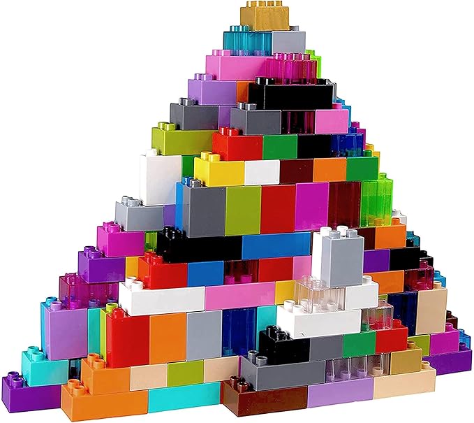 Strictly Briks Building Toy Big Blocks - Compatible with Lego Duplo Set for Toddlers & Kids Creative Play & Learning, 108 Set/Solid & Clear Rainbow