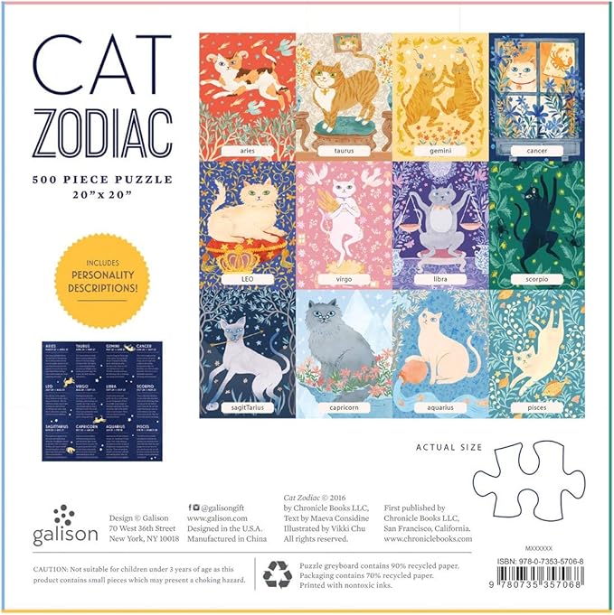 Galison Cat Zodiac 500 Piece Puzzle, Multicolor, 1 EA