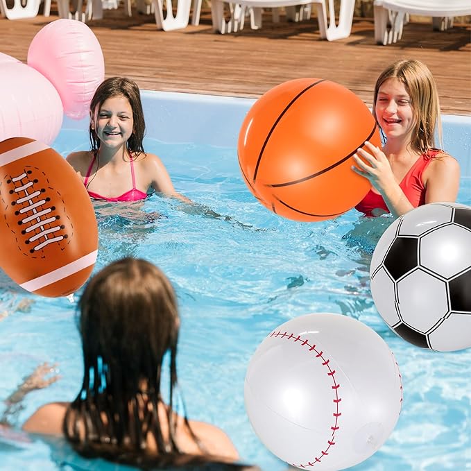 8 Pcs Giant Inflatable Sports Balls,16 Inch Blow Up Footballs Soccer Basketball Baseball,Summer Pool Beach Balls for Sport Game Party Supplies,Indoor and Outdoor Use