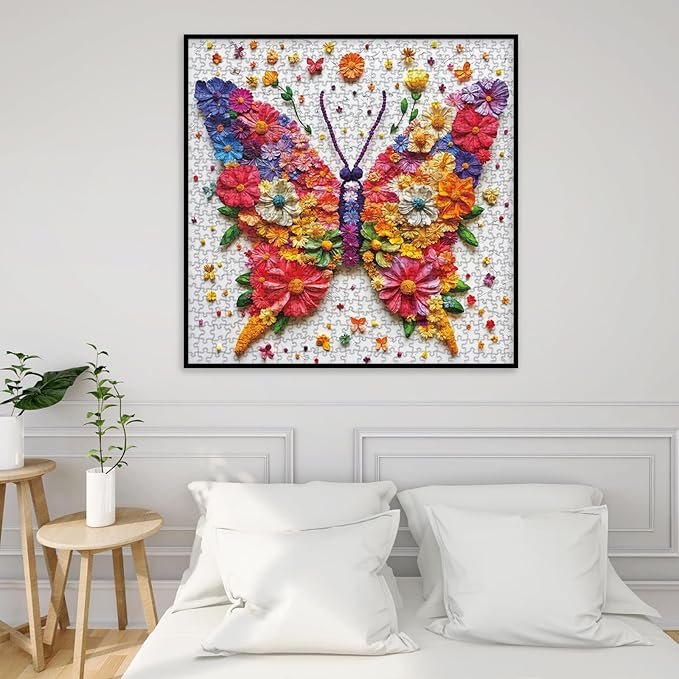 Colorful Butterfly Wings Puzzles for Adults 1000 Pieces, Aesthetic Pretty Flower Plant Jigsaw Puzzle, Art Challenging Floral Wildflower Pages Embroidery Puzzle