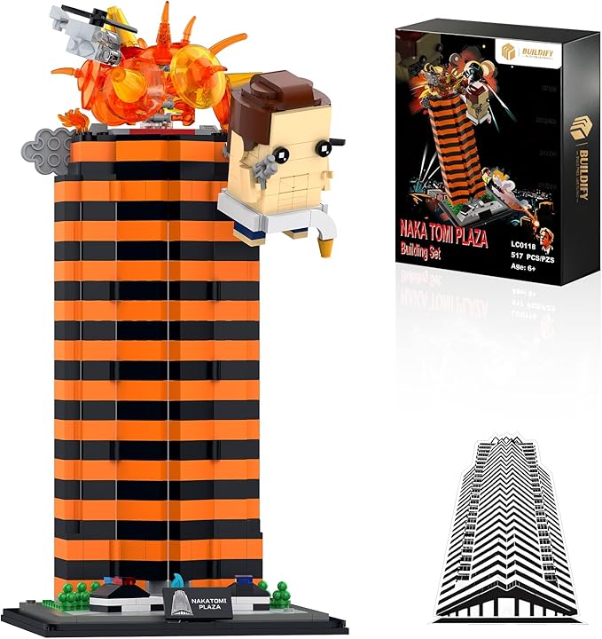 Naka Tami Plaza Building Set with Lights, 517 PCS Collectible Desktop Decor Model – Recreates Dramatic Skyscraper Rooftop Explosion Scene. Birthday for Fans, Adults & Kids 8+