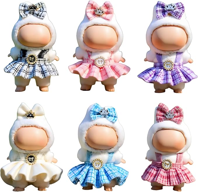 (6 Pack) Clothes for LABUBU 17cm Doll (NO Doll), Outfit for LABUBU, Dress and Hairpin Set for LABUBU Dress Up, Fashion and Premium Dolls Accessories for LABUBU