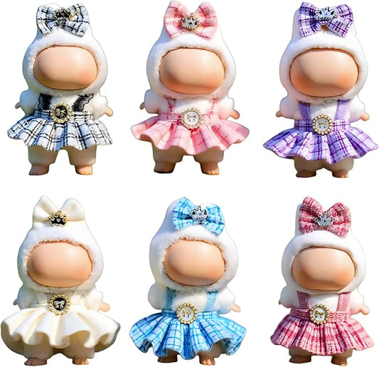(6 Pack) Clothes for LABUBU 17cm Doll (NO Doll), Outfit for LABUBU, Dress and Hairpin Set for LABUBU Dress Up, Fashion and Premium Dolls Accessories for LABUBU