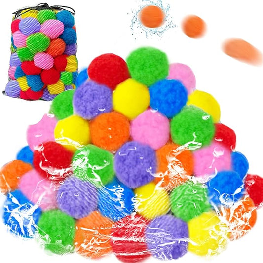 100PCS Reusable Water Splash Balls,2.4 Inch Soft Soaker Balloons Fake Snowballs for Kids Outdoor Water Fight Games,Pool Backyard Fun with 1 Mesh Bag