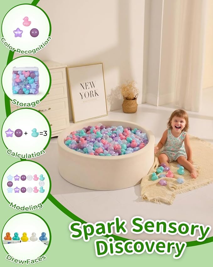 TRENDPLAY Ball Pit Balls Shapes Pastel, Duck Star Shape Non Toxic for Toddlers Kids Baby Girls Boys Dogs Soft Play,Party, 50 100 200