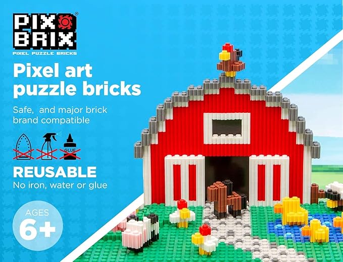Pix Brix Pixel Art kit Puzzle Bucket - 1,500-Piece Kit with 12-Color Medium Palette – Patented Interlocking Building Bricks for 2D and 3D Creations – STEM Toy for Ages 6+