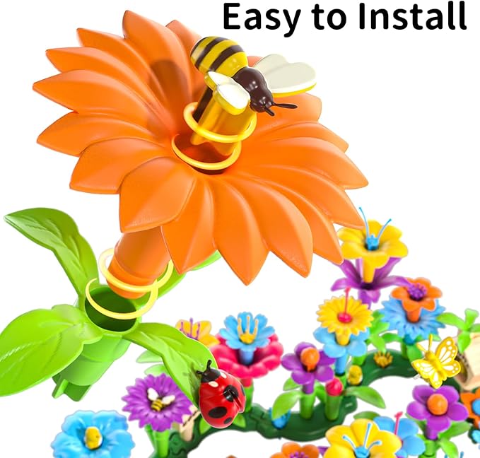 TEMI 224 PCS Flower Garden Building Toys for Girls Toys, Educational STEM Toy and Preschool Garden Play Set for Toddlers 3 4 5 6 7 8 Year Old Kids Boys Girls, Flower Stacking Toys for Kids Age 3-8