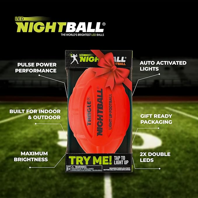 Glow in The Dark Nightball LED Football - Light up Football with Bright LED Lights - Kids and Adults, Red