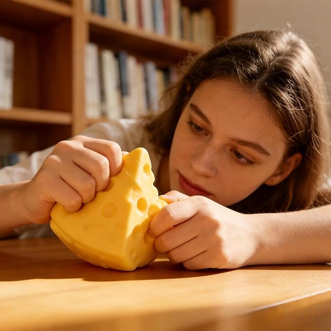 Easy Sqweezy Super Cheesy, Squeeze This Big, Fun, squiishy, Slow Rising, Extra Soft Giant Block of Cheese for Stress Relief - Sensory / Fidget Novelty Toy and Gift for Kids and Adults