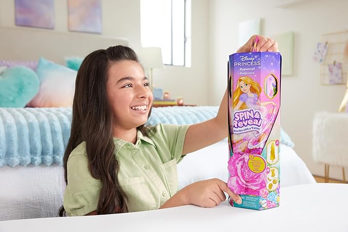 Mattel Disney Princess Rapunzel Fashion Doll Set, Spin & Reveal with 11 Surprises Including 5 Accessories, 5 Stickers & Play Scene, Inspired by Movie