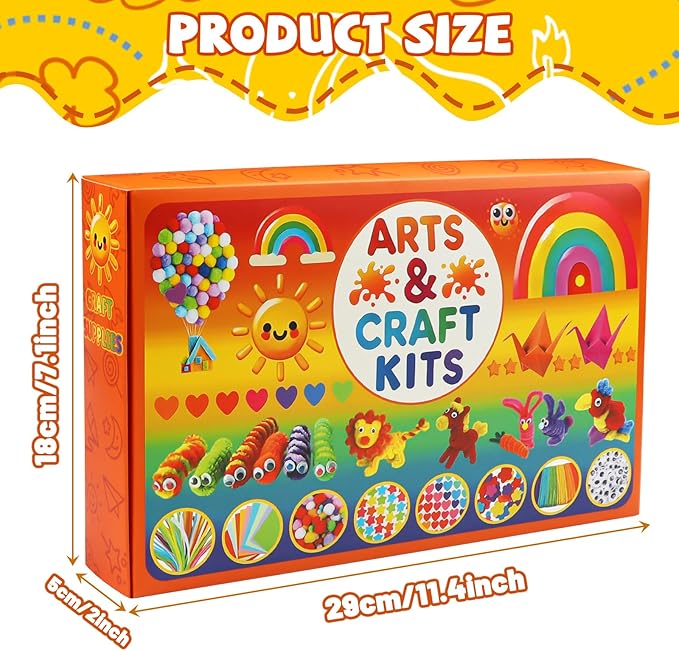 DOITEM Pipe Cleaners Craft Supplies, 1800Pcs Arts and Crafts Supplies DIY School Craft Project Including Pipe Cleaner Pom Poms Craft Kits for Kids Over 8 Years Old