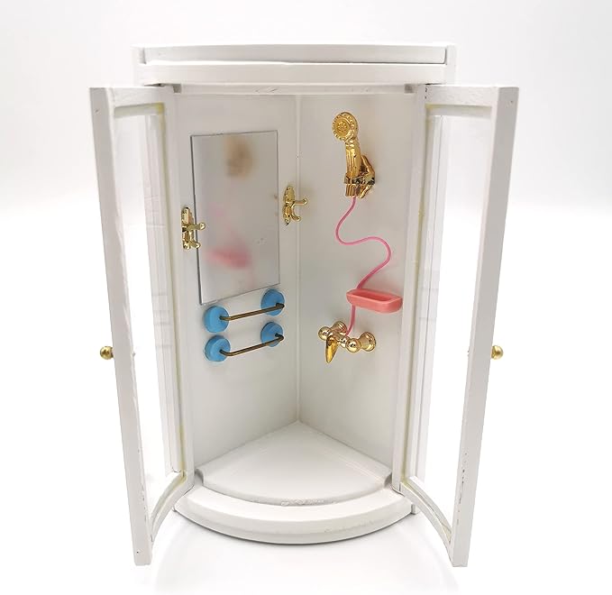 Dollhouse Shower Room,1:12 Dollhouse Miniature Furniture Simulation White Bathroom Shower Room
