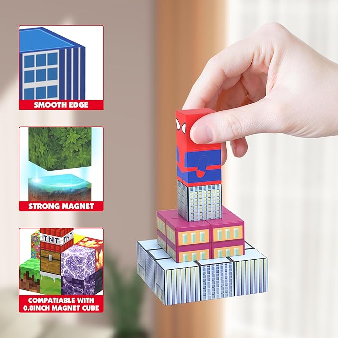 100PCS Magnetic Blocks Set - 0.8inch Magnetic Building Blocks for Kids Age 3+, Sensory Stacking Toys for Boys & Girls, Spider Toys Magnet Cube Creative Educational Gift