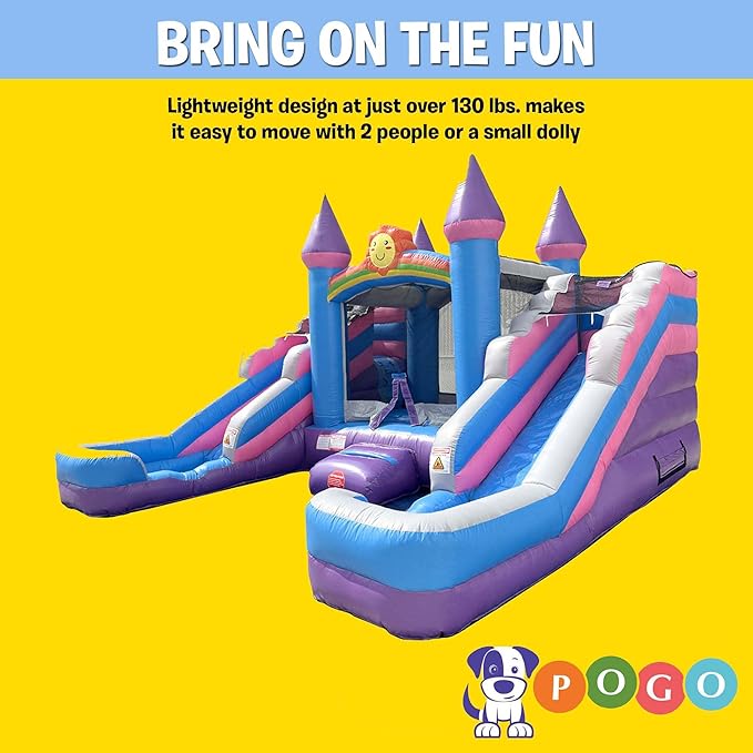 Crossover Purple Castle Double Water Slide Bounce House Combo, 16.5 x 15 x 11 Foot, PVC Vinyl Inflatable Bouncy House for Kids, Wet or Dry Slides, with Stakes and Storage Bag, Blower not Included