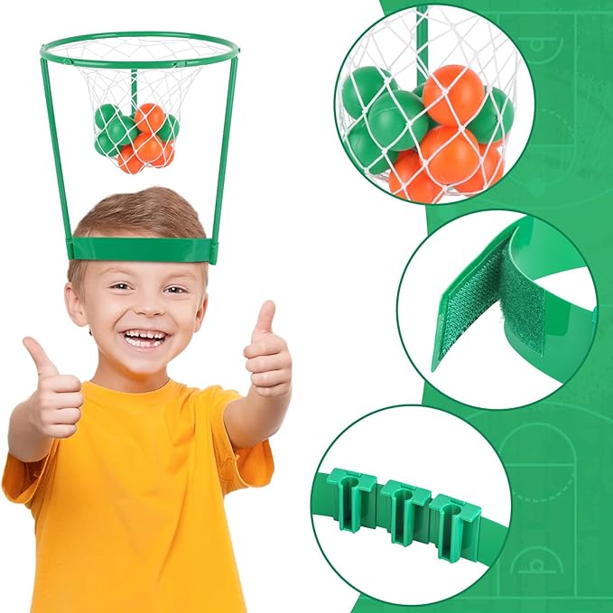 Hooqict 3 Pack Head Hoop Basketball Party Game for Kids and Adults Adjustable Basket Head Headband Game with 40 Balls for Carnival Party Family Indoor Outdoor Backyard Yard Birthday Basketball Games