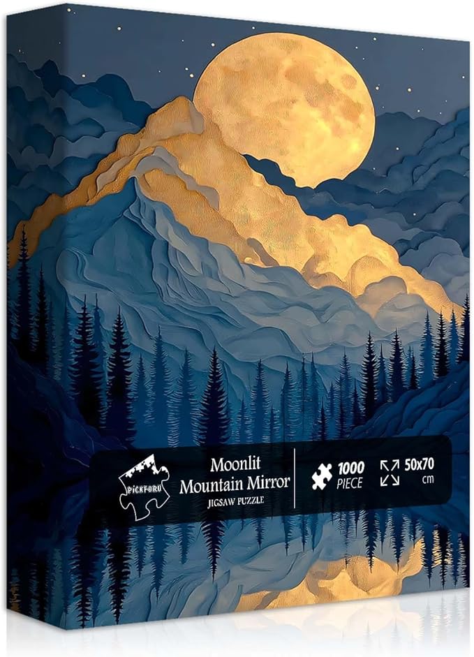 Mountain Puzzles for Adults 1000 Piece, Nature Puzzle Features Forest Tree Moon Grand Canyon, Landscape Scenic Paper Cut Art Challenge Jigsaw Puzzle