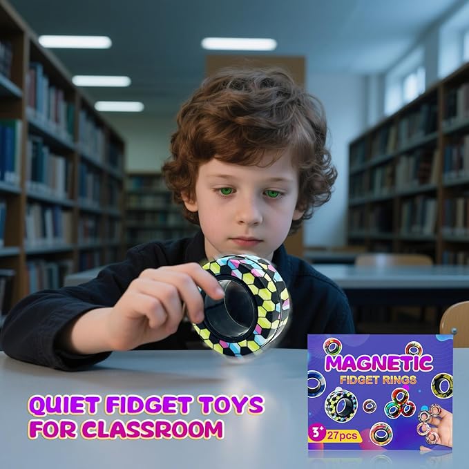 27 Pcs Magnetic Rings Fidget Toys Set Easter Decorations Basket Stuffers for Kids Finger Magnet Rings ADHD Anxiety Fidget Spinner Rings for Relief Birthday Present for Adults Teens Kids