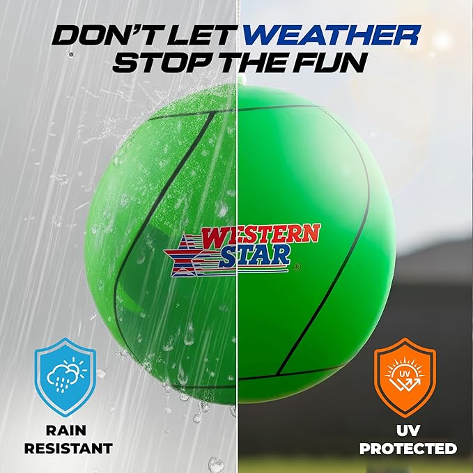 Western Star Tetherball Game Set - Soft-Touch Tether Ball with 2 Reinforced Attached Ropes - Outdoor - 4 Colors - Classic Family Game