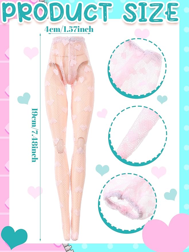 6 Pieces Doll Tights 12 Inch Handmade Doll Lace Stockings Female Long Sock Legging Casual Accessories for DIY Gifts(Plain Style)