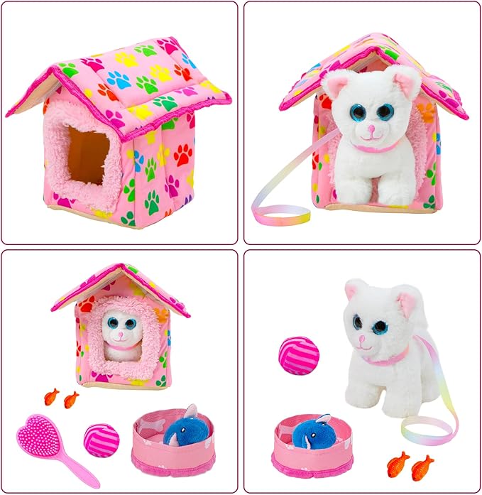 ZNTWEI American Doll Clothes and Accessories - Pet Kitty Play Set fit 18 Inch American Doll Including Pet Nest, Cat Pot, 18 Inch Clothes, Toy Ball, Hair Comb, Toy Fish