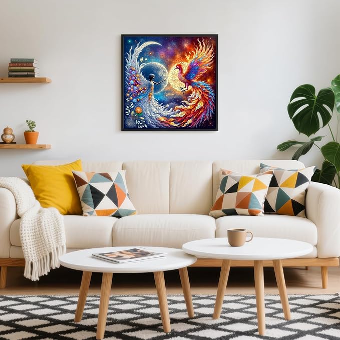 Puzzles for Adults 1000 Pieces, Mystical Woman and Phoenix Moon Stars Art Puzzle with with Letters on Back, Challenging Adult Puzzle 22.8x22.8 Inch, Premium Precise Cut Dust-Free Paper