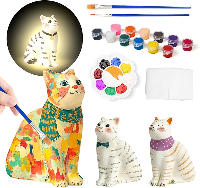 Paint Your Own Cat Lamp Kit, Arts and Crafts for Kids Ages 8-12, Arts and Crafts for Kids 4-6, DIY Cat Gifts for 10 Year Old Girl, Art Supplies for Teens Girls Boys Birthday Ages 3 4 5 6 7 8 9 10 11+