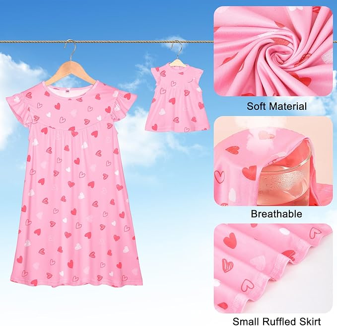 ICOSY Matching Doll & Girls Nightgowns Clothes Girls Pajamas Sleepwear Outfit for Kids and 18" Girl Doll